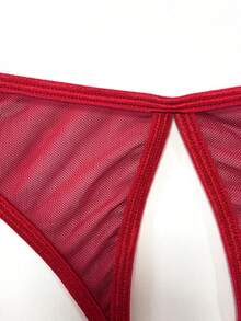 Đồ lót gợi cảm mới cho nữ hở ngực và lưng có dây đeo có thể điều chỉnh ren chắp vá và màu tương phản với thiết kế hở đáy quần Bộ đồ liền thân gợi cảm - Màu Đỏ Sâu - Xem 6