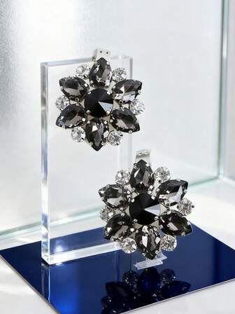 2pcs Elegant Rhinestone Embellished Floral & Geometric Pattern Metal Decorative Accessories, Fashionable & Chic Embellishments For High Heels, Sneakers, Bags, Ideal For Stylish & Sexy Women's Date Night, Party