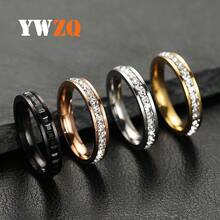 Cross-Border European And American Stainless Steel Jewelry Single And Double Row Starry Square  Titanium Steel Couple Rings For Women Manufacturer - Vàng (kim cương 8mm hai hàng) - Xem 1