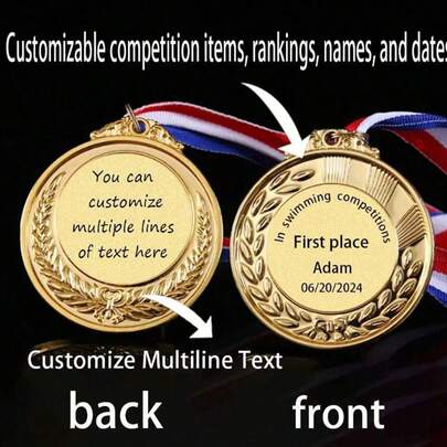 1pc Personalized Medal, Custom Sport Medals Race Award,Personalized Custom Metal Hanging Tag, Wheat Ear Border Medal, Zinc Alloy Material, Children's Competition Medal, Sports Event Marathon Honor Commemorative Medallion Production,Gym Wear