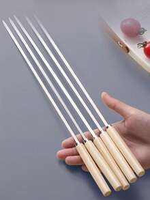24pcs Stainless Steel Barbecue Skewers, Multi-Purpose Metal Grill Kebab Skewers, Stainless Steel Barbecue Skewers With Wooden Handles, Barbecue Needle Rods, Outdoor Cooking, Barbecue Supplies - Flat Roasting Pin With Wooden Handle - View 3