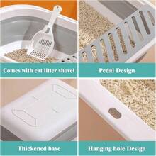 Caja de para gatos para viajes, 18x 14 pulgadas, color gris, pequea para bandeja de abierta, plegable, impermeable, fcil de limpiar y montar, caja de porttil con cuchara - Gris - Ver 4