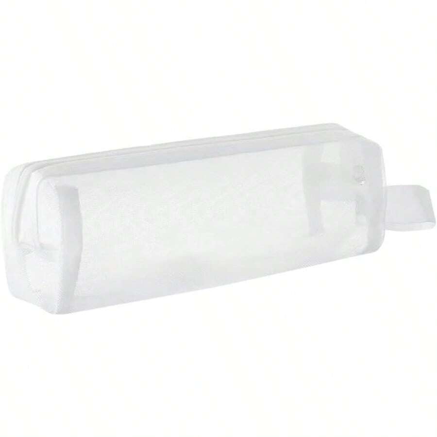 Nylon Mesh Portable Pouch Pen Bag1PC Clear Pencil Case Exam Pencil Pouch Mesh Zipper Pen Bag Stationery Pen Pencil Bag Portable Nylon Pencil Storage Pouch Simple Mesh Pencil Case Zipper Pen Bag White