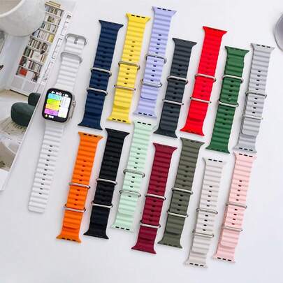 Ocean Soft Silicone Adjustable Replacement Strap Compatible With Apple Watch Band S10 46mm 49mm 45mm 44mm 42mm 41mm 40mm 38mm, Men Bracelet Compatible With IWatch Series Ultra/10/9/8/7/6/SE/5/4/3/2/1, Breathable Sport Wristband Smart Watch Accessories Christmas Gift For Students Returning To School