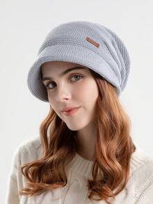 1pc Women's Winter Thick Knit Beanie Hat, Outdoor Warm Cuffed Ski Cap With Wide Brim, Flattering & Ear Warmer, Suitable For Maternity