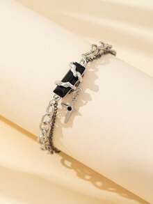 Starry Wrapped Rhinestone Titanium Steel Men Bracelet, New Design, Fashionable Accessory