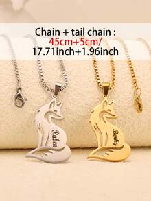 1PC Custom Engraved Personalized Fox Pendant Necklace, Custom Name Fox Necklace, Stainless Steel Jewelry, Little Fox Lover Gift, Custom Jewelry, Name Necklace, Charm Necklace, Custom Christmas Jewelry, Halloween Jewelry, Anniversary Gift, Personalized Gift, Romantic Birthday Gift For Daughter/Girlfriend/Wife - Multicolor - View 7