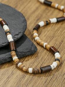 1 件男士波西米亚风格天然椰子壳串珠项链，适合日常休闲佩戴，男友礼物 - 彩色 - 查看 6
