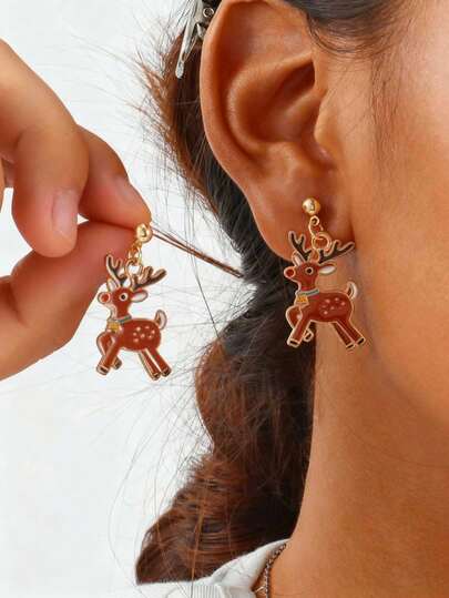 1 par de pendientes elegantes de reno con gota de aceite, un regalo de Navidad perfecto