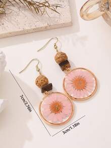1 Paar einzigartige natürliche Pflanzen-Frucht-Harz rosa Chrysanthemen Ohrringe, naturalistischer Stil geeignet für Party, Reise und täglichen Gebrauch