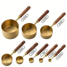 4/8pcs Premium Stainless Steel Measuring Cups And Spoons Set - Gold Stainless Steel Measuring Cups With Wooden Handles, Metal Measuring Spoons, 8pcs Essential Kitchen Tools For Baking, Cooking And Coffee Making, Ergonomic Design For Comfortable Grip, Clear Markings - Gold - View 16