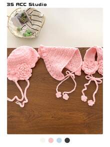 1pc Spring & Autumn Fashionable Crochet Hollow Out Floral Headband, Cute Girl Style Knitted Flower Headscarf, Vintage Mori Style Handmade Crochet Knitted Hat - Multicolor - View 3