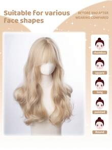 1 合成耐热假发，带刘海，金色卷发假发，24 英尺长，纤维制成，适合日常使用，自然仿真假发 - 金色 - 查看 2
