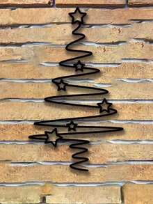 1件金属圣诞树墙饰 - 铁艺雕塑，适用于户外花园露台、室内家居装饰，可用于圣诞节、万圣节、复活节、感恩节 - 无需电源或电池 - 黑色 - 查看 6