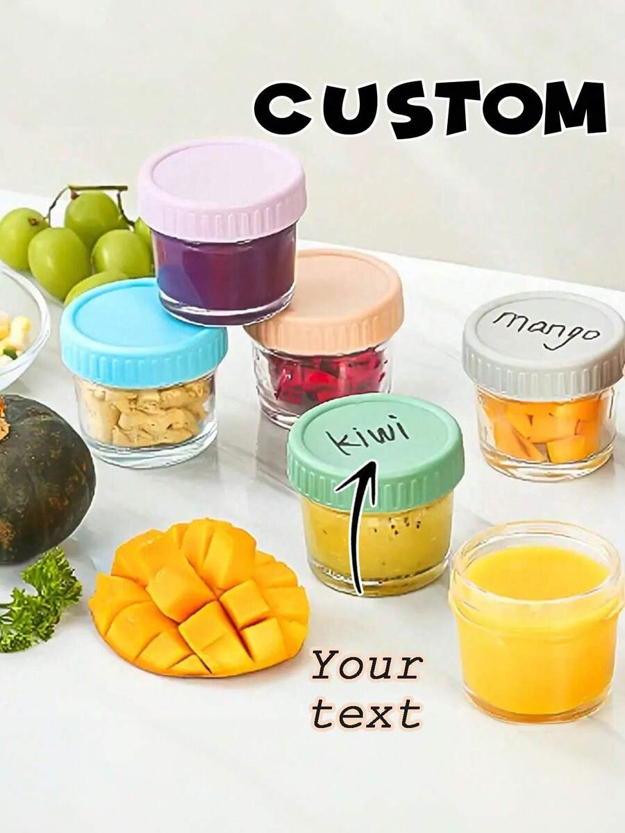 1pc Personalized Glass Food Storage Containers 120ml/4oz, Custom Reusable Baby Food Jars, Microwave Dishwasher Refrigerator , Leakproof Kitchen Meal Prep Containers, Portable Gift Set - Multicolor - View 1