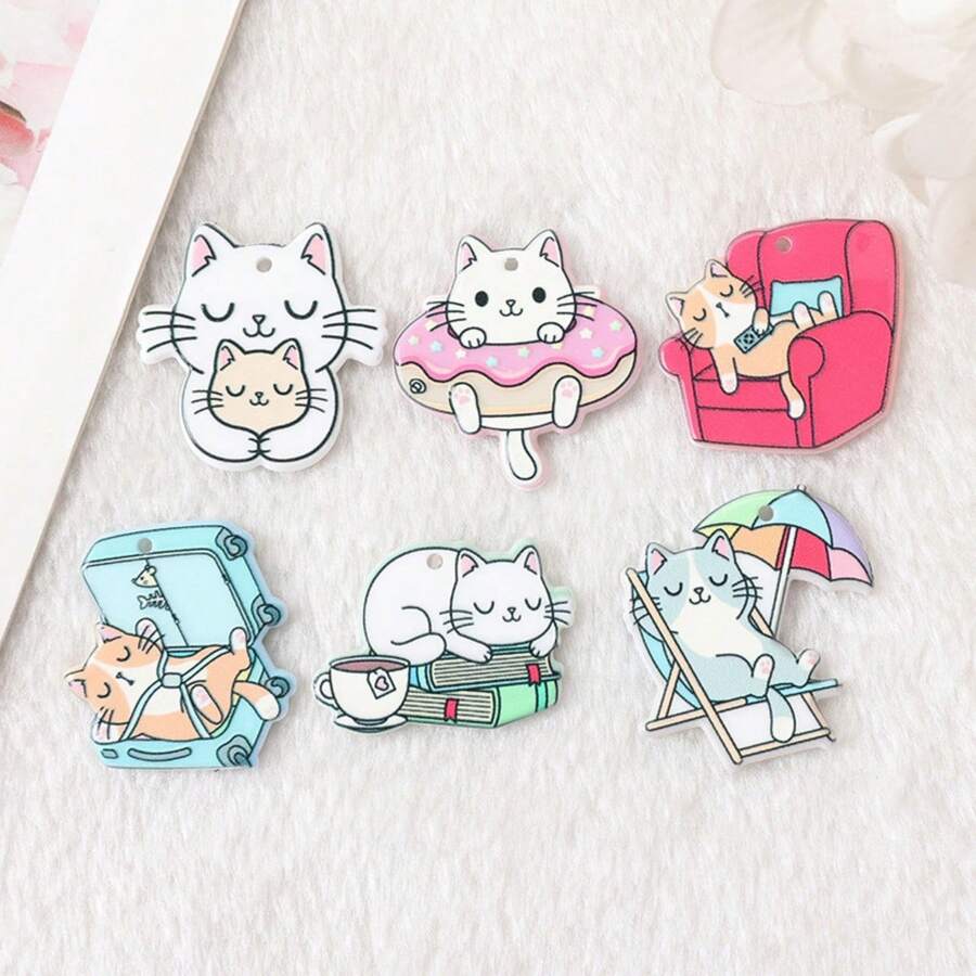 5/10 Stücke süße Cartoon Donut & Katze Anhänger, geeignet für DIY Schmuckherstellung, Halskette, Armband, Ohrringe, Tasche, Schlüsselanhänger, Reißverschluss Dekoration