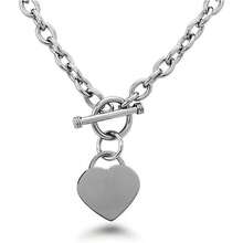 High Polished Stainless Steel Heart Charm Cable Chain Necklace With Toggle Clasp Length 16"- 25" - 16 inch - Xem 1
