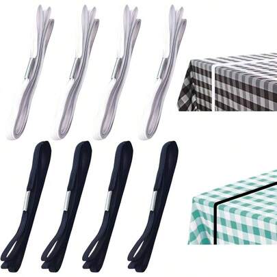 Table Bungees Tablecloth Strap Band Elastic Table Cloth Bands Tablecloth Bungee Cord To Hold Down Table Cloth Picnic, Camping, Outdoor Tables, Wedding, Parties Etc - White, Black, 8 Pieces