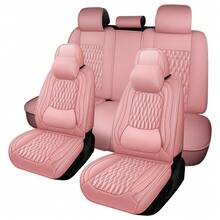 Pink Nappa Luxury Leather Car 5 Seat Covers Full Set Front Rear Solid Split Bench Cushion Protector Fit For Most Cars SUV Truck Sedan - Tất cả màu hồng - Xem 6