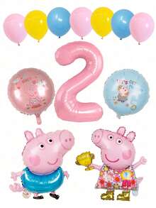 Set di palloncini a tema Peppa Pig, con palloncini rotondi a forma di maiale in rosa e blu a doppia faccia da 18 pollici e palloncini in lattice misti a tre colori, abbinati a palloncini in film di alluminio digitali rosa di grandi dimensioni con numeri da 1 a 9, decorazione per feste di compleanno a tema George