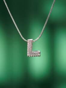 1pc Fashionable Bohemian Style Stainless Steel Necklace With 26 Cubic Zirconia Letter A-Z Pendants, Stainless Steel Snake Chain Jewelry, Suitable For Men And Women Everyday Wear - Silver - View 27