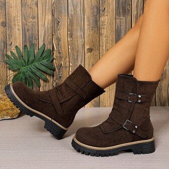 Women's Solid Color Warm Chunky Heel Durable Casual Fashion Ankle Boots