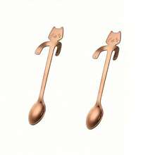 1pc/2pcs Stainless Steel Creative Cat Stirring Spoon, Cat Hanging Cup Coffee Spoon, Mug Tea Spoon, Dessert Spoon - Multicolor - View 18