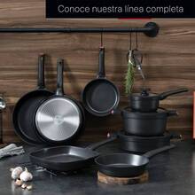 Sartn con Antiadherente Cermico con Cubierta de Silicona en, Libre de PFOA, para todo tipo de estufas, Mrmol Gris, 20 - Negro + 20 cm - Ver 9