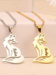 1PC Custom Engraved Personalized Fox Pendant Necklace, Custom Name Fox Necklace, Stainless Steel Jewelry, Little Fox Lover Gift, Custom Jewelry, Name Necklace, Charm Necklace, Custom Christmas Jewelry, Halloween Jewelry, Anniversary Gift, Personalized Gift, Romantic Birthday Gift For Daughter/Girlfriend/Wife - Multicolor - View 8