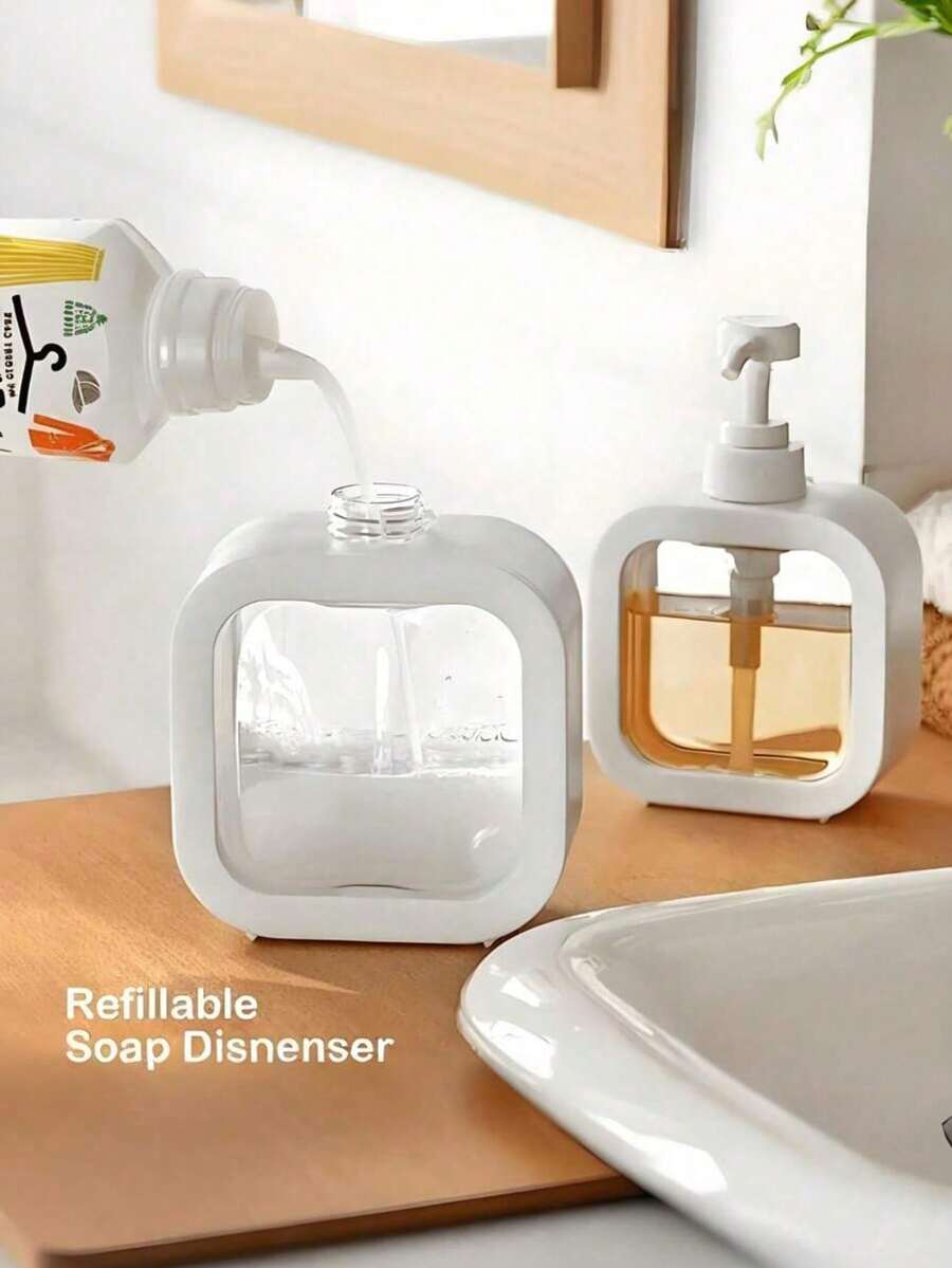 Travel-Friendly Clear Dispenser Bottle Perfect For Hand Soap, Cosmetics & Shampoo Disp Plastic Pump Lotion Bottles, Dispenser For Body Wash, Shampoo, Hand Sanitizer, Soap Dispenser, Refillable Hand Soap Dispenser For Bathroom And Dish Soap Dispenser For Kitchen Sink, Liquid Soap Dispenser With Waterproof Label, White Bathroom Back To School - Multicolor - View 1
