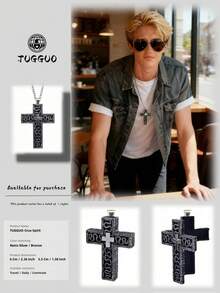 TUGGUO TUGGUO 1PC/ Cross Necklace For Men Hip-Hop Style Loc Jewelry Religious Pendant Printed Cross Necklace With Locket Cross Pendant, Vintage Handmade Pendant Jewelry For Men And Women, Fashionable Unisex Gift Ideas, Metal, No Gemstones