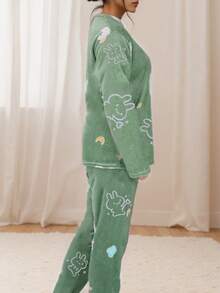 2Pzs Conjuntos De Pijamas Gruesos y Cálidos Térmica Para Mujer Top Y Pantalón pijama Polar Mujer - Verde - Ver 4