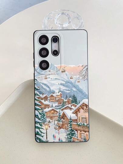 新款哑光雪山风景软TPU手机壳，防震防刮防指纹黑色保护套，带摄像头保护，兼容三星、小米、红米、OPPO、苹果、VIVO国际版，不适用于国内版