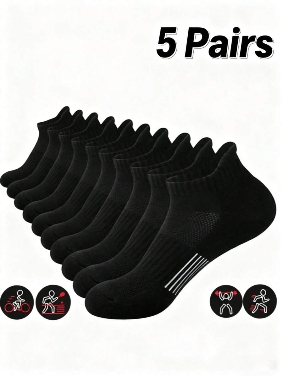 5/10 Pairs Women's Running Socks, Ankle Sports Socks, Thick Breathable Low-Cut Athletic Socks - Black - View 1