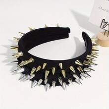 Women's High-End Studded Black Headband, Wide-Brimmed, Fashionable Punk-Style Headband Hair Clip Summer. - 金色 - 查看 2