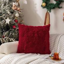 Fundas Navideo para Cojines 45x 45, 2 Felpa Fundas para Cojines de Pino de Navidad, Funda Almohada Cojines Navideos Elegantes, Cojines Decorativos Sala Modernos rbol de Navidad E, Rojo - inicial - Ver 7