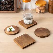 5pcs Wooden Coasters, Round And Square Cup Mats For Tea And Coffee, Heat Insulation Coasters, Suitable For Bar, Kitchen, Home, Dining Table Decor, Halloween, Thanksgiving, Christmas, New Year Gifts