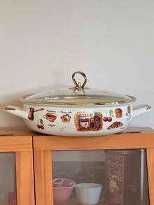 27cm/24cm Enamel Dinnerware Set, Including Baking Tray, Casserole, Soup Pot, Cooking Pot And Seafood Pot, Suitable For Restaurant, Home, Living Room And Kitchen. Great For Serving Bread, Turkey, Cheese Bread, Pizza, Seafood And Hand-Pulled Rice. Ideal For Outdoor Activities, Weddings, Parties, Gifts, Birthdays, Thanksgiving, Harvest Festival, And Family Gatherings. - Flowers and Birds - View 17