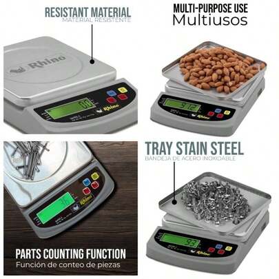 , Bscula de Precisin, 3kg/ 0.2g, Acero Inoxidable, Funcin de Conteo de piezas, Pesaje Estndar y TARA, Pesa en gramos, libras y onzas, Diseo Compacto, Bateras Incluidas, BAPRE - 3