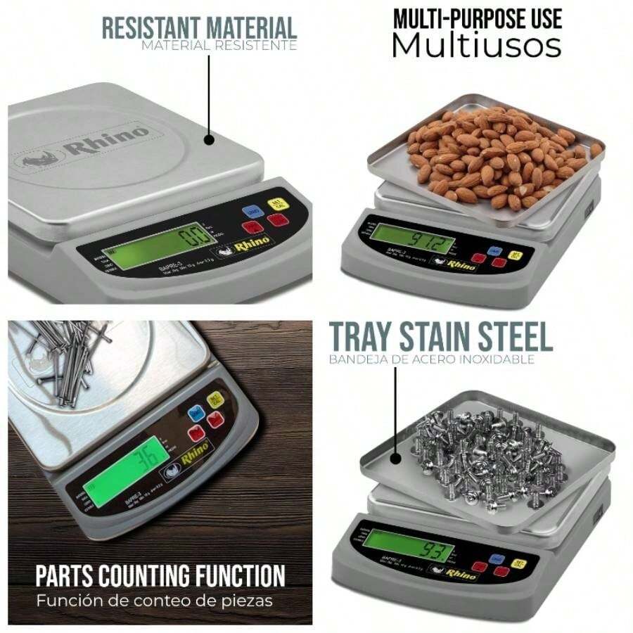 , Bscula de Precisin, 3kg/ 0.2g, Acero Inoxidable, Funcin de Conteo de piezas, Pesaje Estndar y TARA, Pesa en gramos, libras y onzas, Diseo Compacto, Bateras Incluidas, BAPRE - 3 - blanco - Ver 1