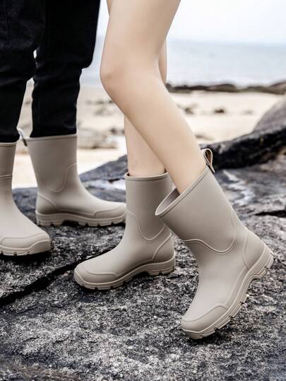 Fashionable Couple Rain Boots, Mid-Calf Waterproof Non-Slip Rain Shoes, Men's Rain Boots, Fishing/Student Rubber Boots