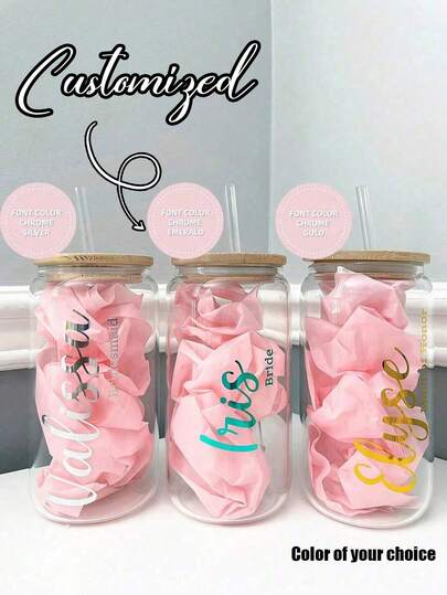 Personalized Glass Tumblers | Bridesmaid Tumblers | Iced Coffee Cup | Personalized Gifts | Proposal Box Gifts | Birthday Gift | Bride Easy To Clean, Exquisite,High-Quality Custom,Personalized,Unique Ideal Gifts For Her Her,Boyfriend,Girlfriend,Dad,Mom,Halloween, Christmas Gift, Festival Gift