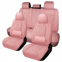 Pink Nappa Luxury Leather Car 5 Seat Covers Full Set Front Rear Solid Split Bench Cushion Protector Fit For Most Cars SUV Truck Sedan - Tất cả màu hồng - Xem 7