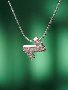 1pc Fashionable Bohemian Style Stainless Steel Necklace With 26 Cubic Zirconia Letter A-Z Pendants, Stainless Steel Snake Chain Jewelry, Suitable For Men And Women Everyday Wear - Silver - View 18