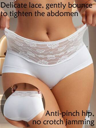 Luxury High Waist Lace Shapewear Panties, Tummy Control & Butt Lifting, Anti-Roll Women's Briefs