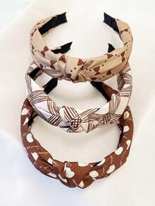 3pcs/Set Women Khaki Minimalist Bow & Heart Solid Fabric Headband, Outdoor Headwear Hair Accessories For Daily Use, Hair Band Hair Hoop