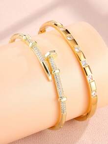 2 pezzi Set di braccialetti alla moda e minimalisti con decorazioni in strass, adatti per l'uso quotidiano delle donne