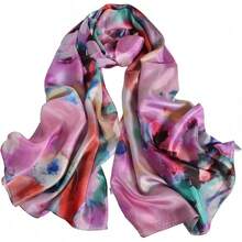 100% Mulberry Silk Scarf For Women Lightweight Long Scarves Beach Wraps Cover Up -Travel Photography Scarfhalloween - 紫色粉紅色 - 查看 12