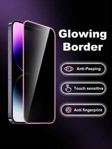 1pc Pink Anti-Peep Luminous Tempered Glass Screen Protector Compatible With IPhone 14 6.1", 13/13 Pro 6.1", 15/15 Pro Max, 16/16 Pro/16 Pro Max, 17/17 Pro/17 Pro Max, AIR - Pink - View 20