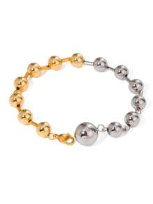 1 szt. Casual Ins 2025 Nowa 18-karatowa złota bransoletka z koralikami ze stali nierdzewnej o wysokiej ochronie, dwukolorowa, odpowiednia do codziennego noszenia przez kobiety, wodoodporny dodatek do biżuterii, prezent na Walentynki